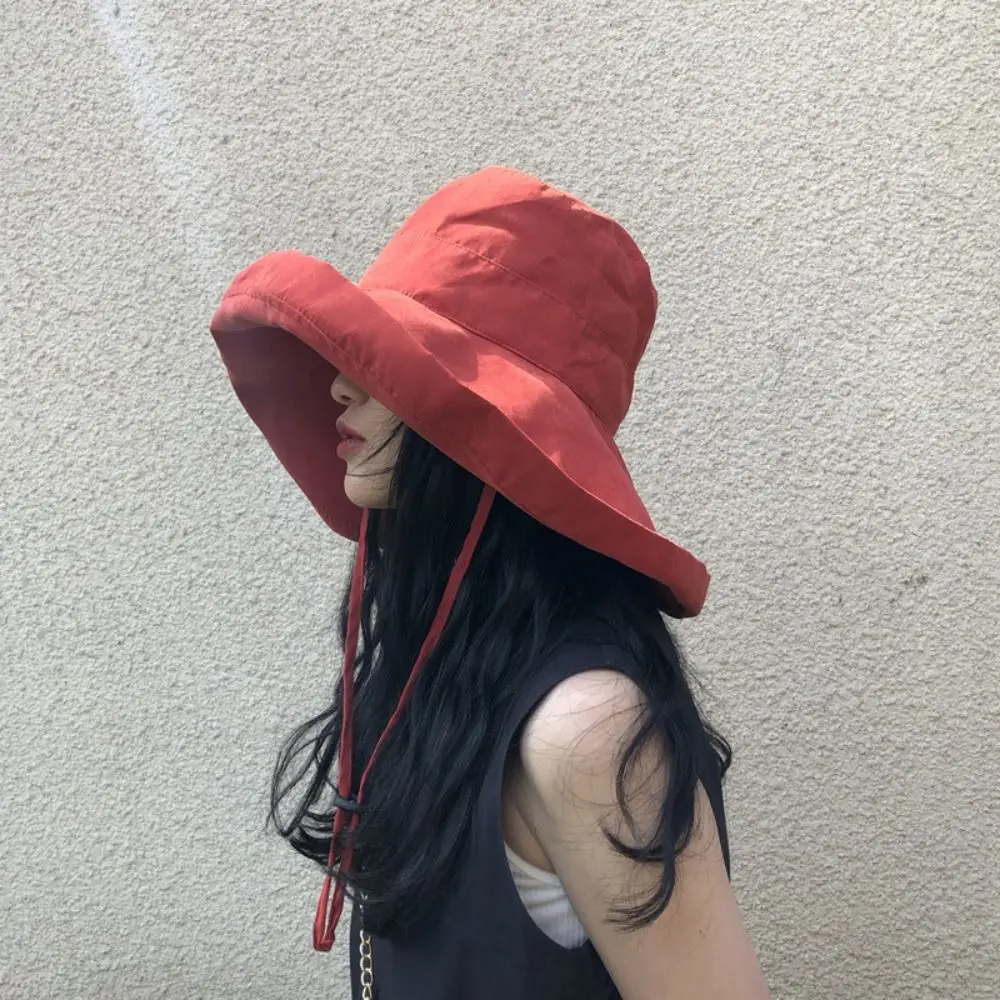 Spring Summer Large Brim Bucket Hat Portable Anti-UV Sun Hat Foldable Panama Hat Women Men view 3