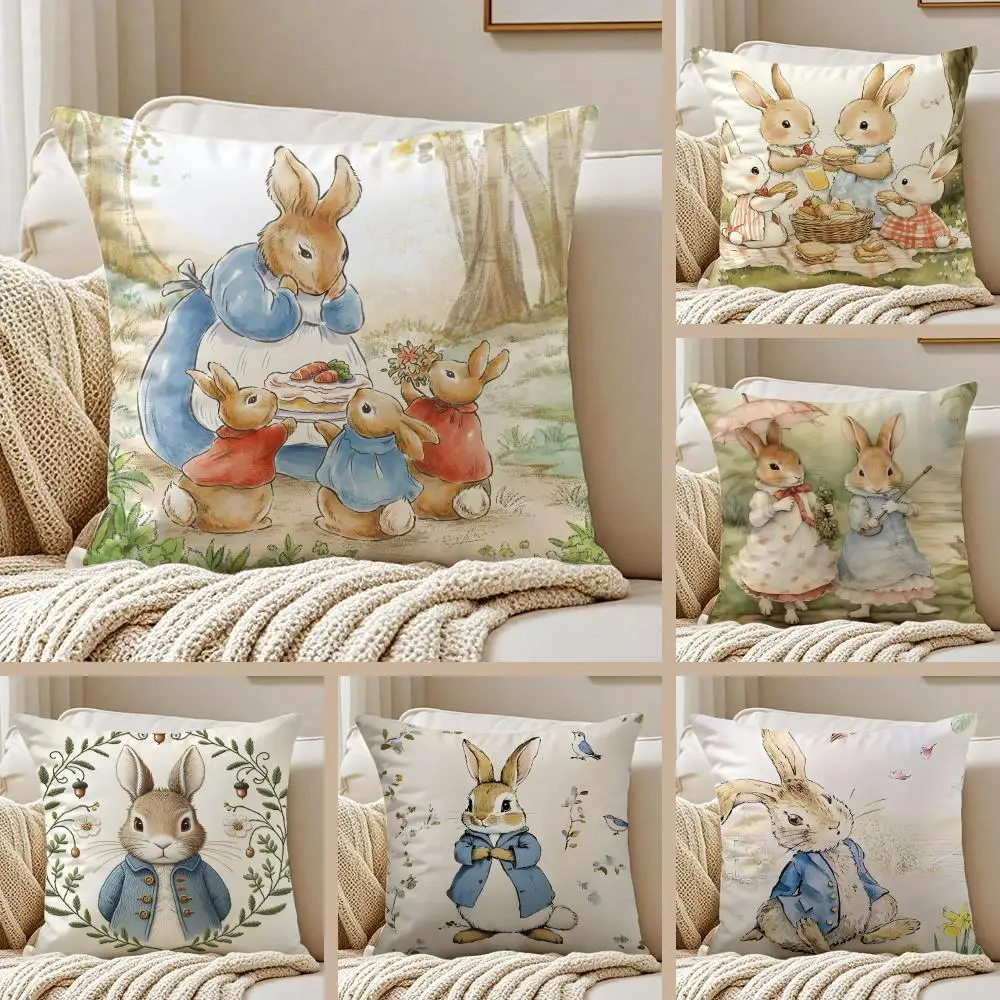 Retro Cute Cartoon P-Peter Rabbit Cushion Cover Pillowcase Anti-dustmite Invisible Zipper Short Plush Sofa Cushion
