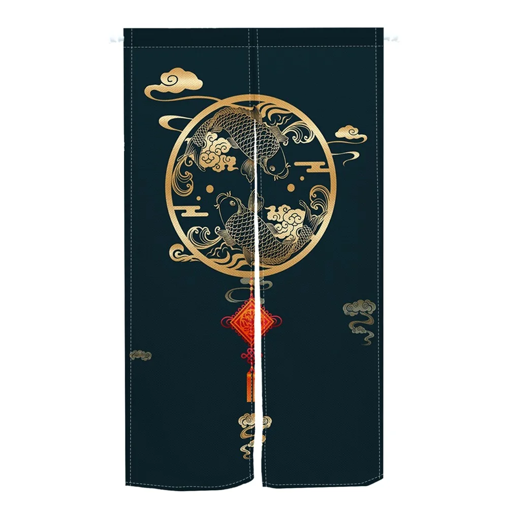 Koi Split Door Curtain Half Curtain Kitchen Entrance Hanging Curtain Noren Fengshui Curtain Door Decoration Linen Curtain