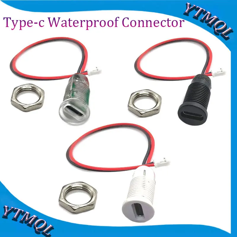 1Pcs Type-c Waterproof Connector Direct compression female base Female Socket Charging Interface With Welding 2Pin Wire LED