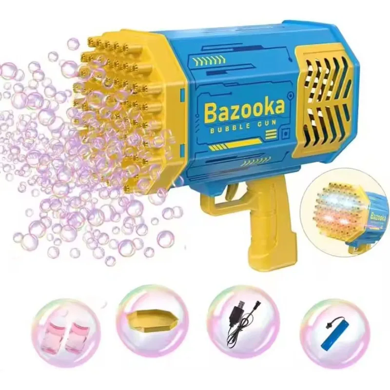 69 Hole Rainbow Bubble Gun Children's Toy Rocket Launcher Hand-held Full-automatic Electric Bubble Machine Toys Gun