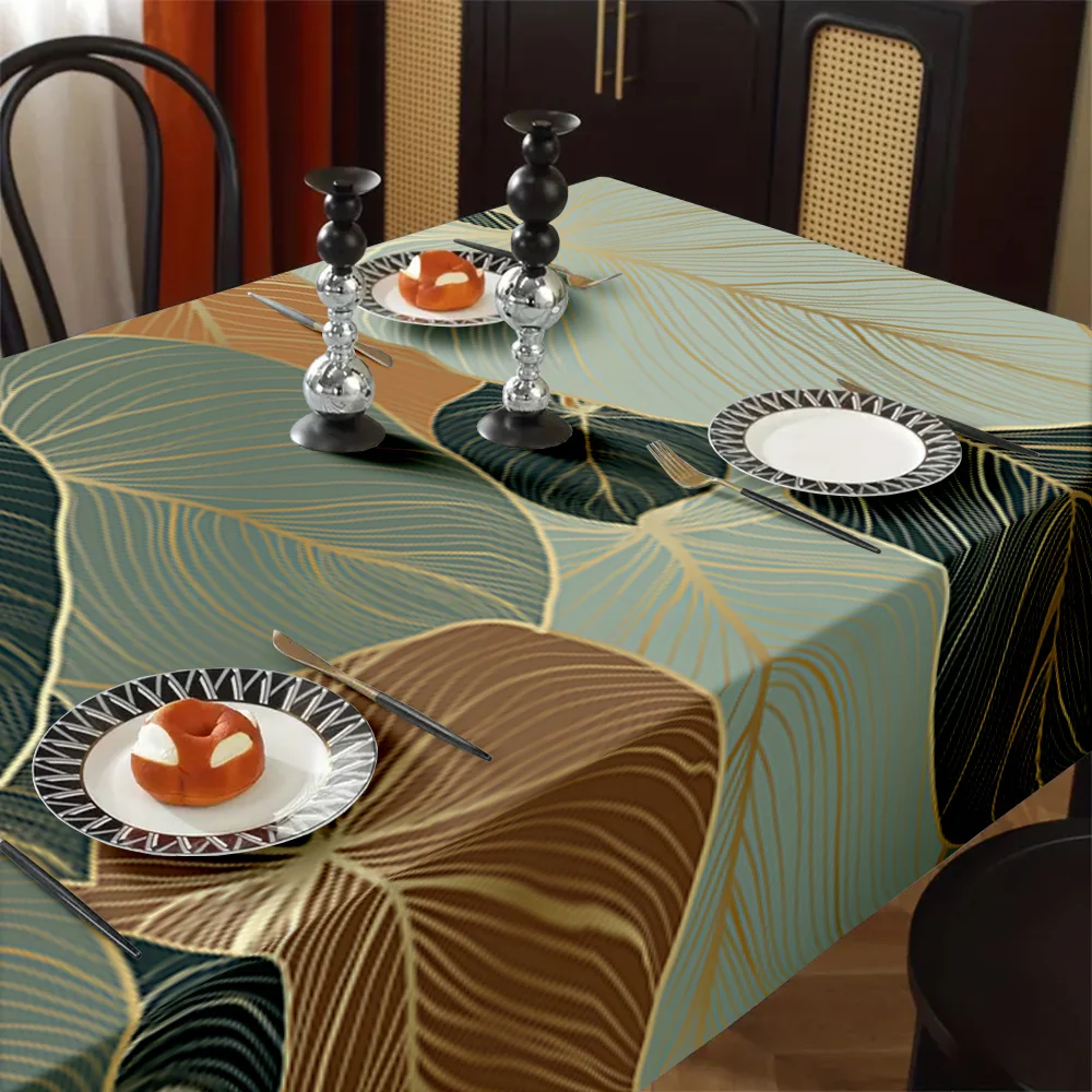 1pc exquisite printed abstract leaf pattern rectangular polyester tablecloth, stylish and elegant.PMJ
