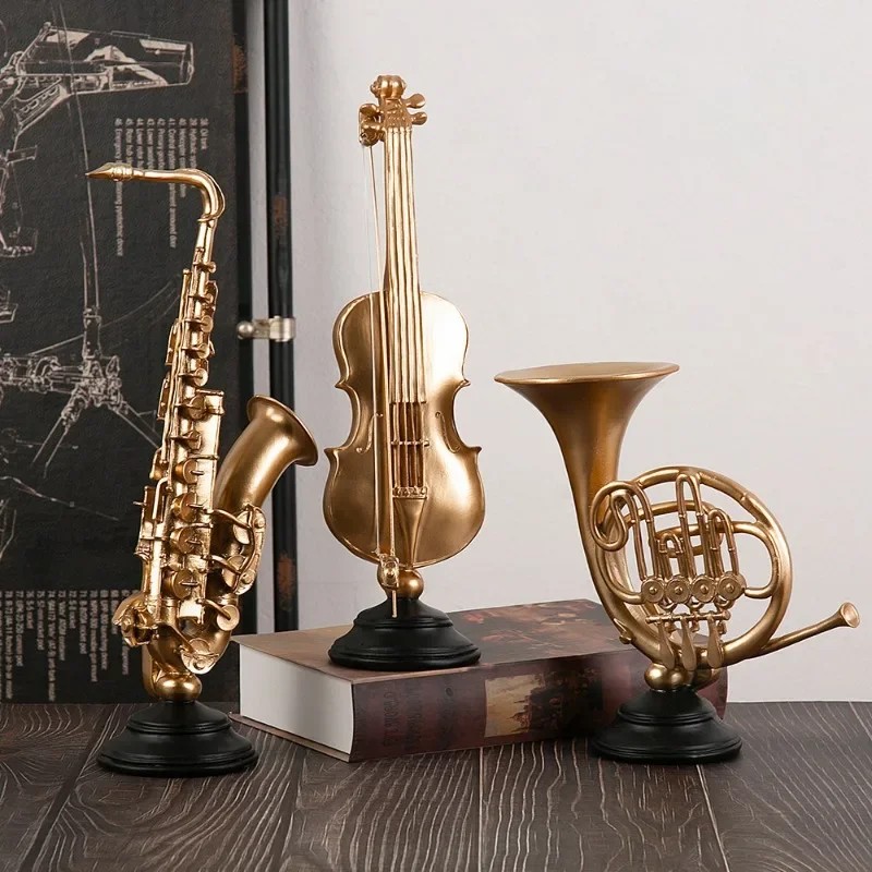 European Style Light Luxury Musical Instrument Ornaments Music Art Resin Crafts Violin Saxophone French Horn Decorative Articles