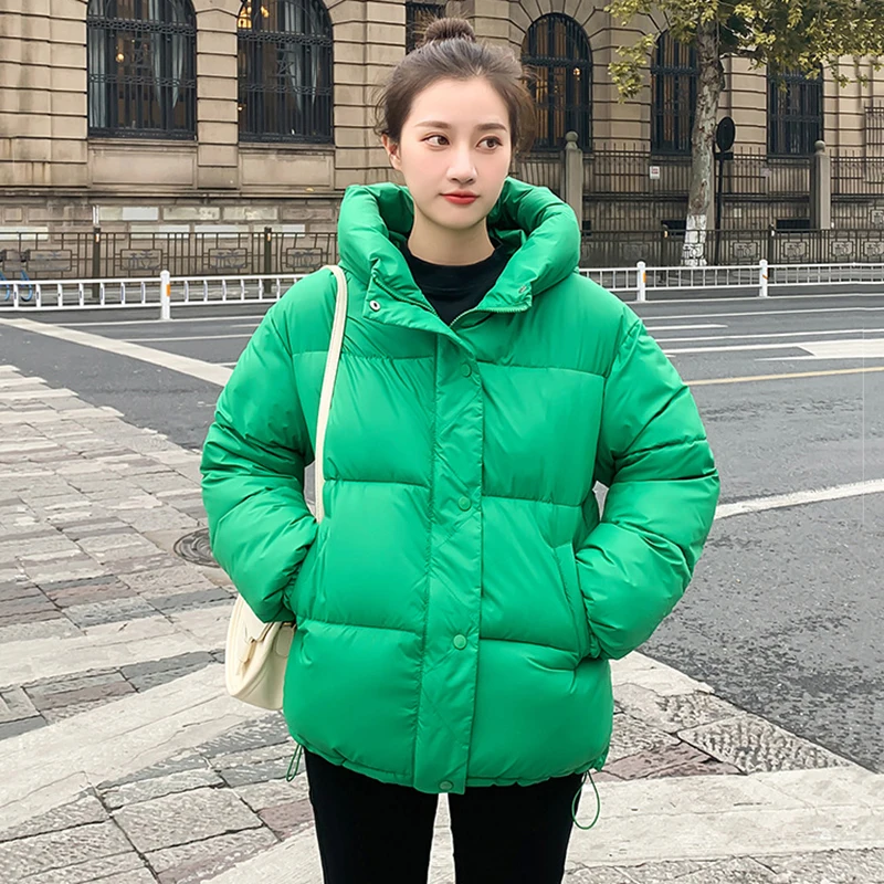 

Hooded Coat Cotton Padded Jackets Outwear Autumn Winter Thicken Warm Parka Women Casual Solid Color Loose Parka