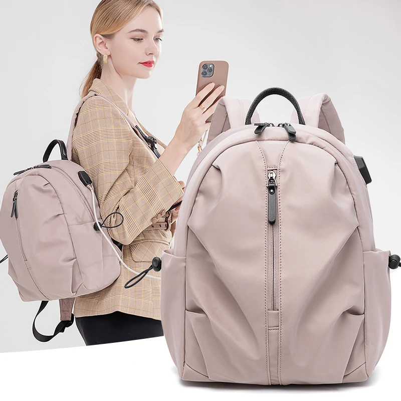 Travel Bag Outdoor Backpacks for Woman Multi Functional Female Backbag with External Charging Port Waterproof Rucksack Canvas
