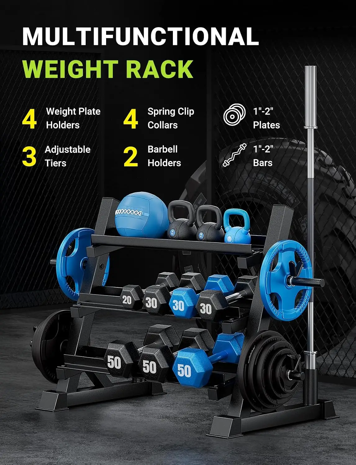 Dumbbell Rack Stand Only, 1100LBS Heavy Duty Weight Rack for Home Gym, Adjustable 3-Tier Weight Storage Rack for Dumbbells, Barb