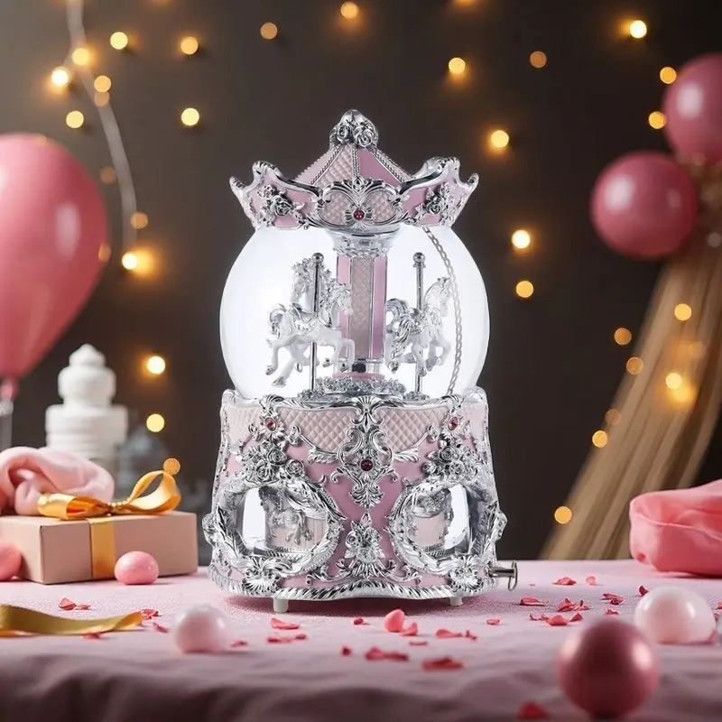 صندوق موسيقى كرة كريستال دائري هدية عيد ميلاد