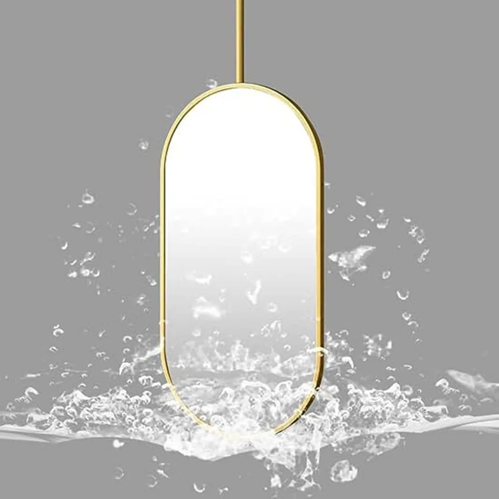 Ovaler goldfarbener Galgenspiegel mit hängendem Design für Decken- und Wandmontage im Flur und Badezimmer (40 x 80 cm)