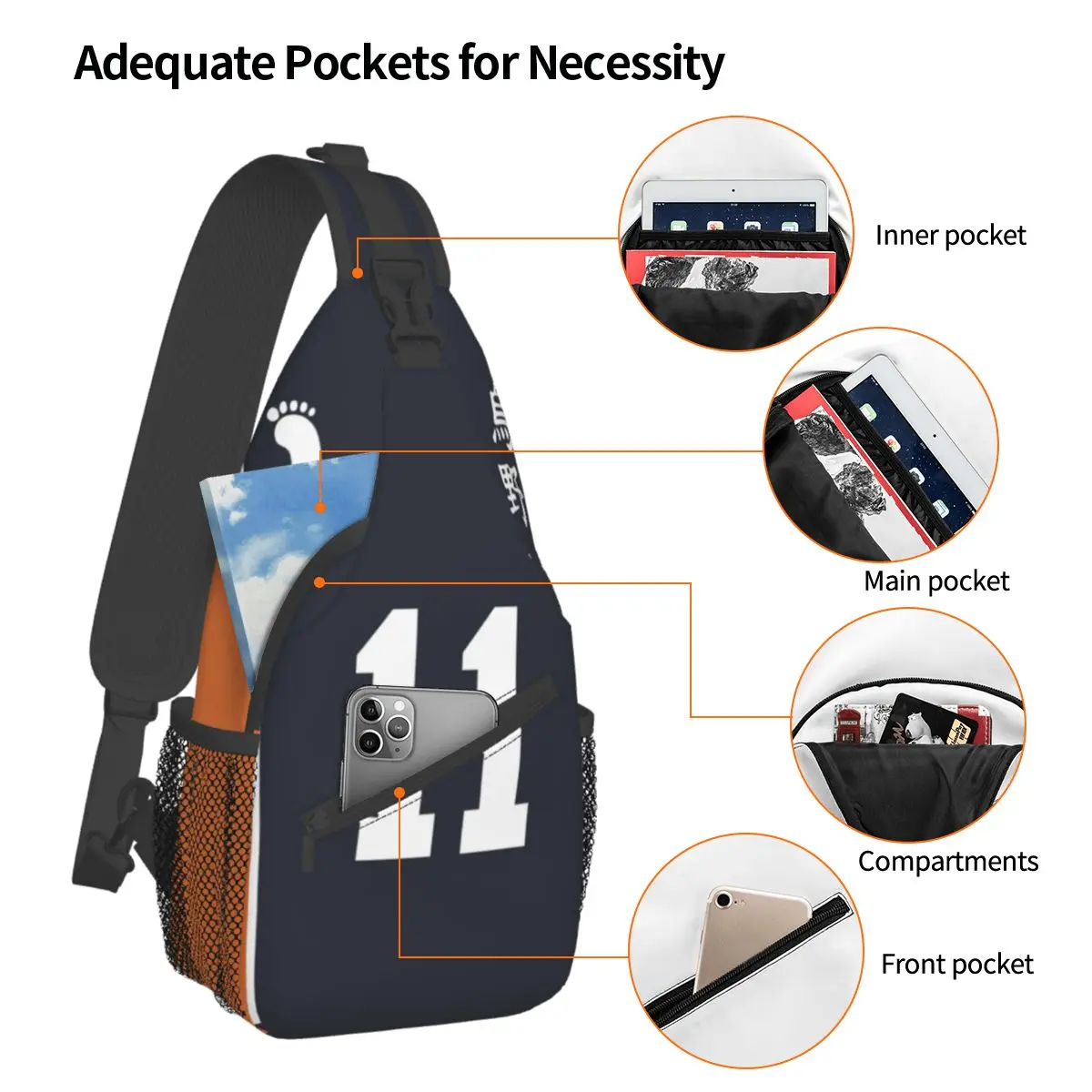 Jersey de Tsukishima Haikyuu Pequeno Sling Bag Peito Crossbody Ombro Sling Mochila Caminhadas Viagem Daypacks anime japão Impresso