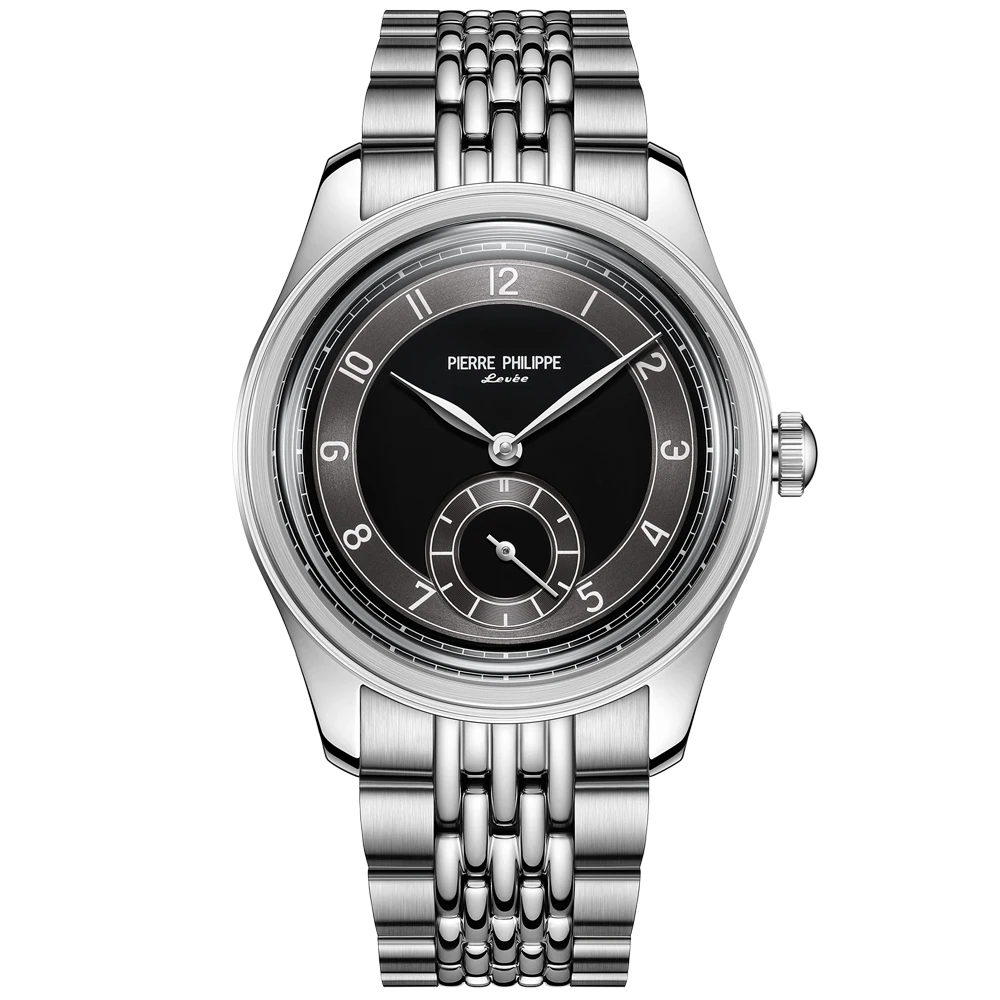 High-end heren 38MM horloge zwart geëmailleerde wijzerplaat ST17 handmatig mechanisch horloge leer waterdicht