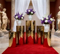 

5pcs/set)No big circle Wedding gold mirror Round Pedestal Cake Plinths Stand Set For Baby Shower qq543