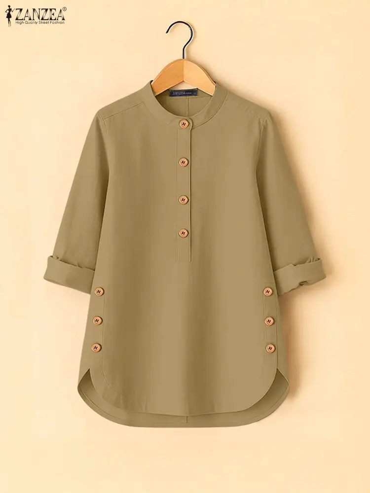 

ZANZEA 2025 Summer Shirt Elegant Office Work Shirts Stylish Women 3/4 Sleeve Solid Blouse Mujer Femme Casual Buttons Down Tops