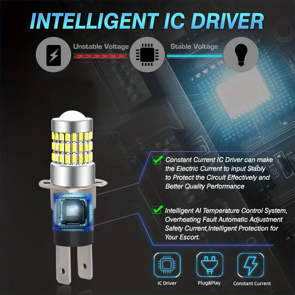 2 مصباح ضباب للسيارة H3C، مصابيح إضاءة نهارية، مصابيح أمامية أمامية، مصابيح إضاءة بيضاء 6000KLED، أبيض 12 فولت/24 فولت 57LED #5