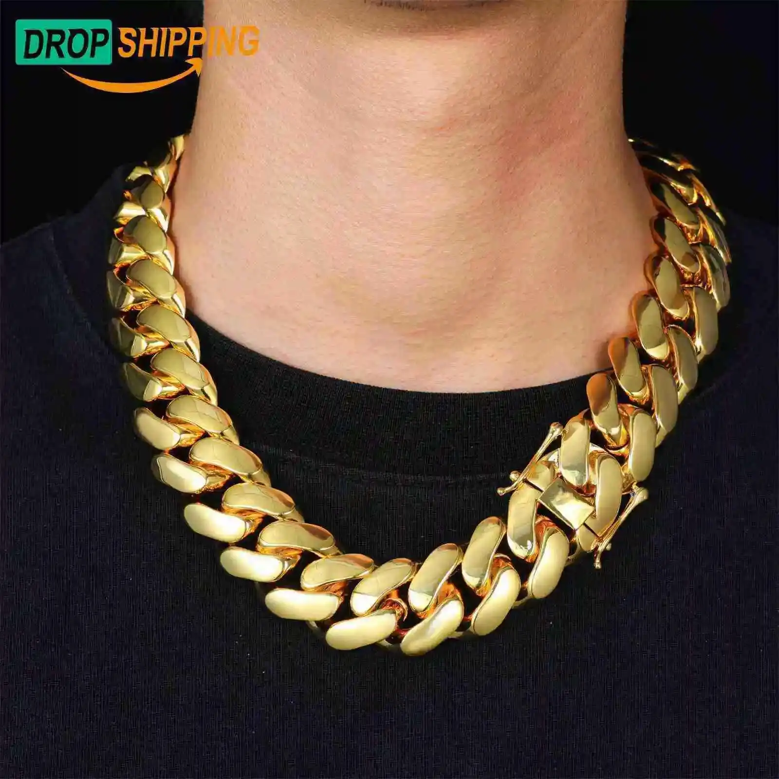 

Cubana Heavy 20mm 10K 14K 18K Real Gold Plated Fashion Cuban Link Chain Luxury Miami Hip Hop Jewelry Choker Necklace for Men