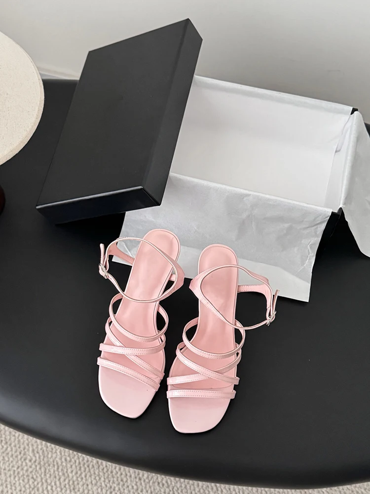 Spenneooy AutumnWinter New style Sandals Series Pointed head Square buckle Woman black Trend Comfort High-heeled sandals