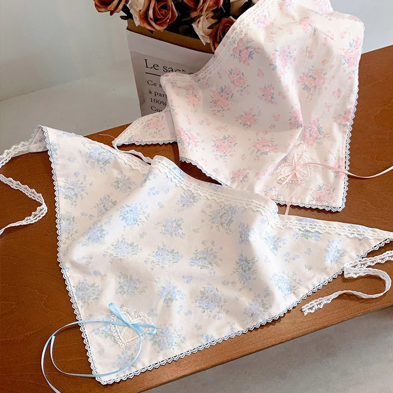 

Women's Hair Scarves Korean Bow Lace Floral Sweet Seaside Countryside Style French Headscarf Versatile Hair Accessories For Girl