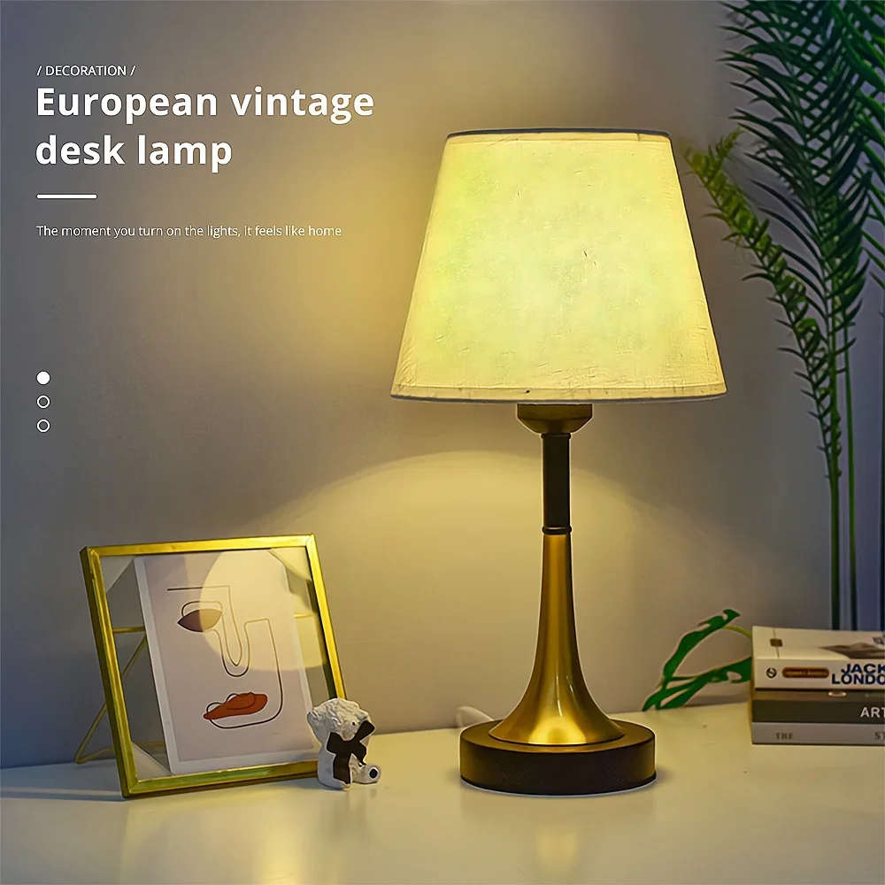 Retro Table Lamps Romantic Warm DC 5V Linen Lampshade Decoration Light LED Bulbs Remote Control Night Bedroom Bedside Lighting