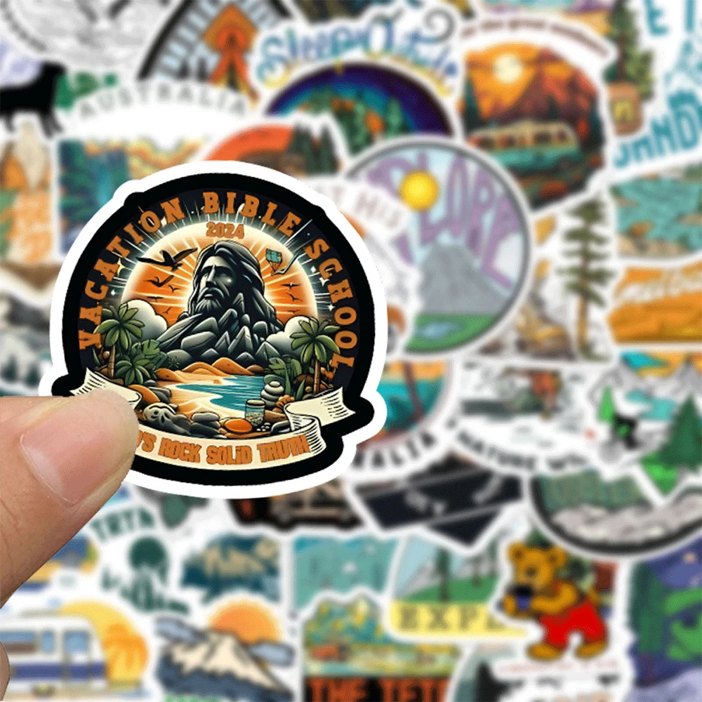 

10/30/50/100pcs Creative Outdoor Hiking Camping Travel Stickers Cartoon Wilderness Adventure Decals for Laptop Scrapbook Phone