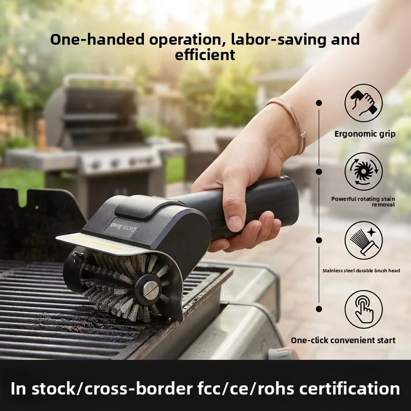 Electric BBQ Grill Brush, High Power Stainless Steel Rotating Wire Roller Cleaner with Safety Lock, Heavy Duty Grease Remover