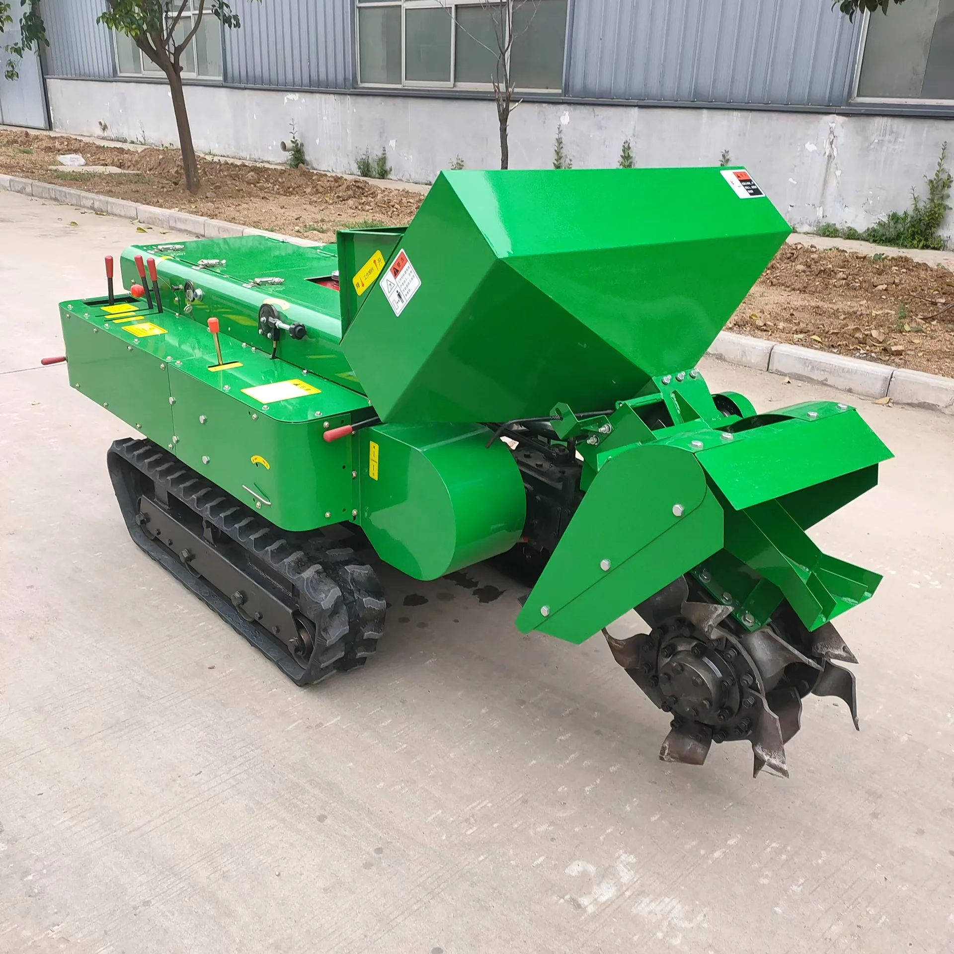 Crawler Multi‑Purpose Tillage Machine, Remote‑Control Garden Management Rotary Tiller with Lawn Mower & Fe rtilizer Applicator