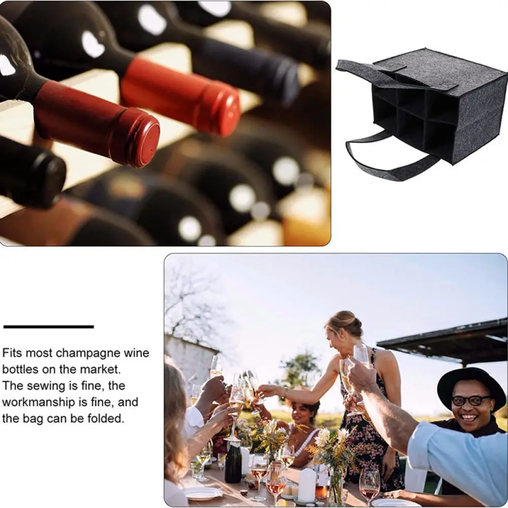 Wine Bottle Felt Tote Bag 6 Capacity Organizer Portable Reusable Protective Storage Handbag Gift Package For Celebration