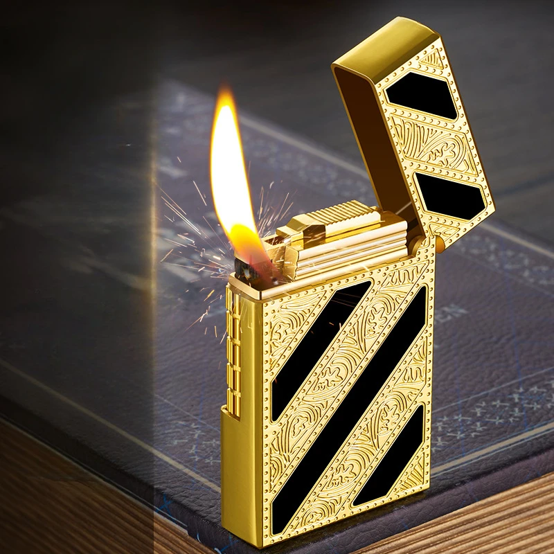 Metal Stripe Loud Lighter Unusual Lighters Cigarette Lighter Creative Wheel Lighter Butane Gas Lighter Open Fire Square Lighter