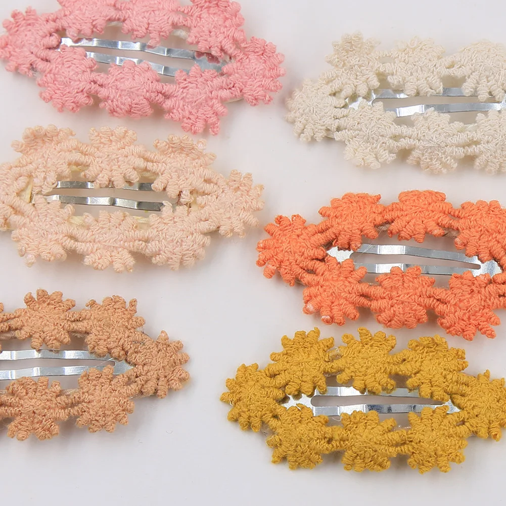 10Pcs/Set Daisy 6cm Baby Girls Hairpins Korean Princess Embroidery Knit Cotton Hair Clips With Alloy Snap Hairgrips BB Barrettes