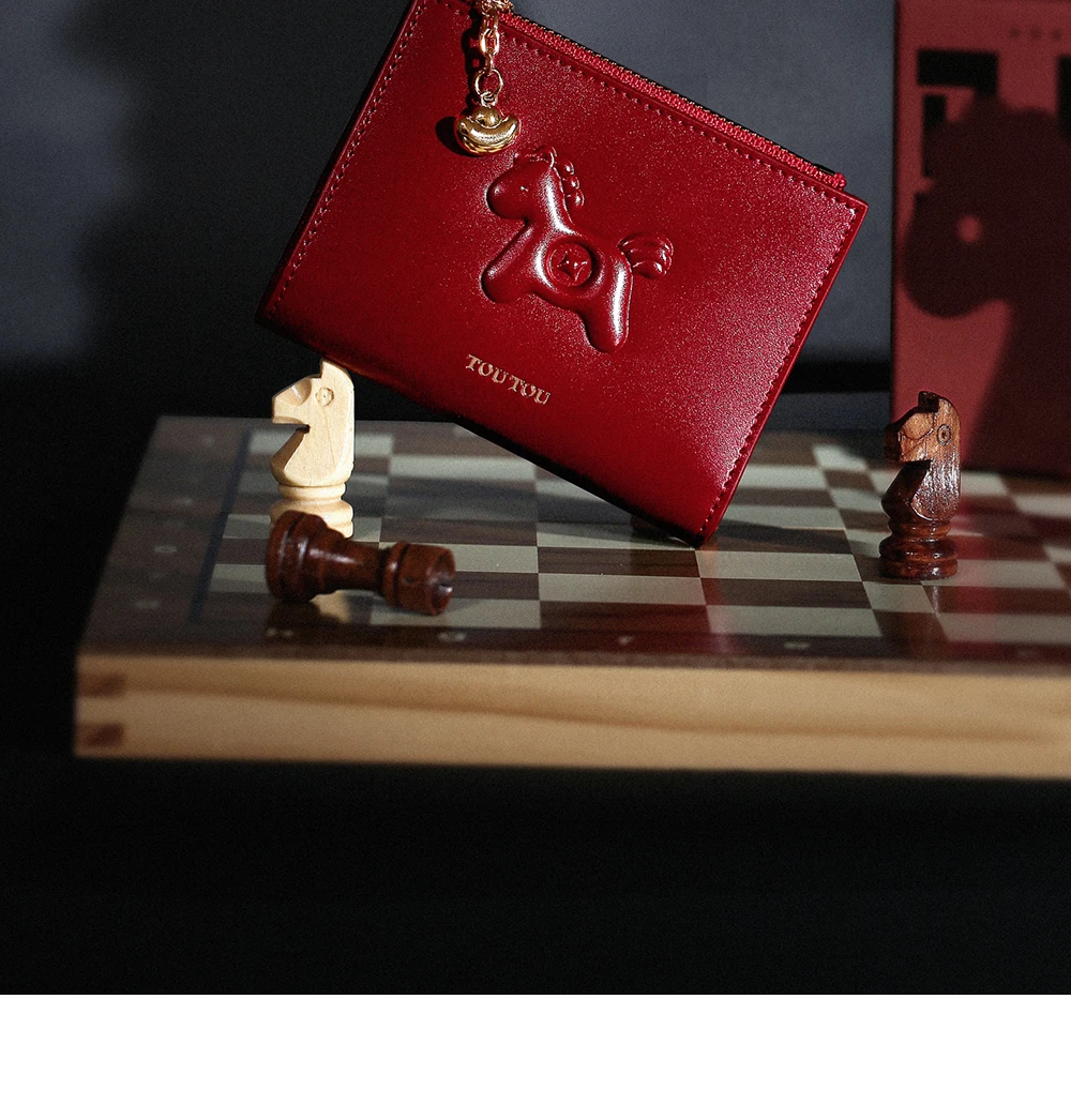 Toutou Red New Cowhide Wallet, ein leichter, kompakter roter Karten- und Münzbeutel, kleiner Damen-Geldbeutel, Kartenhalter, Caibu-Kartenetui – Detail 19
