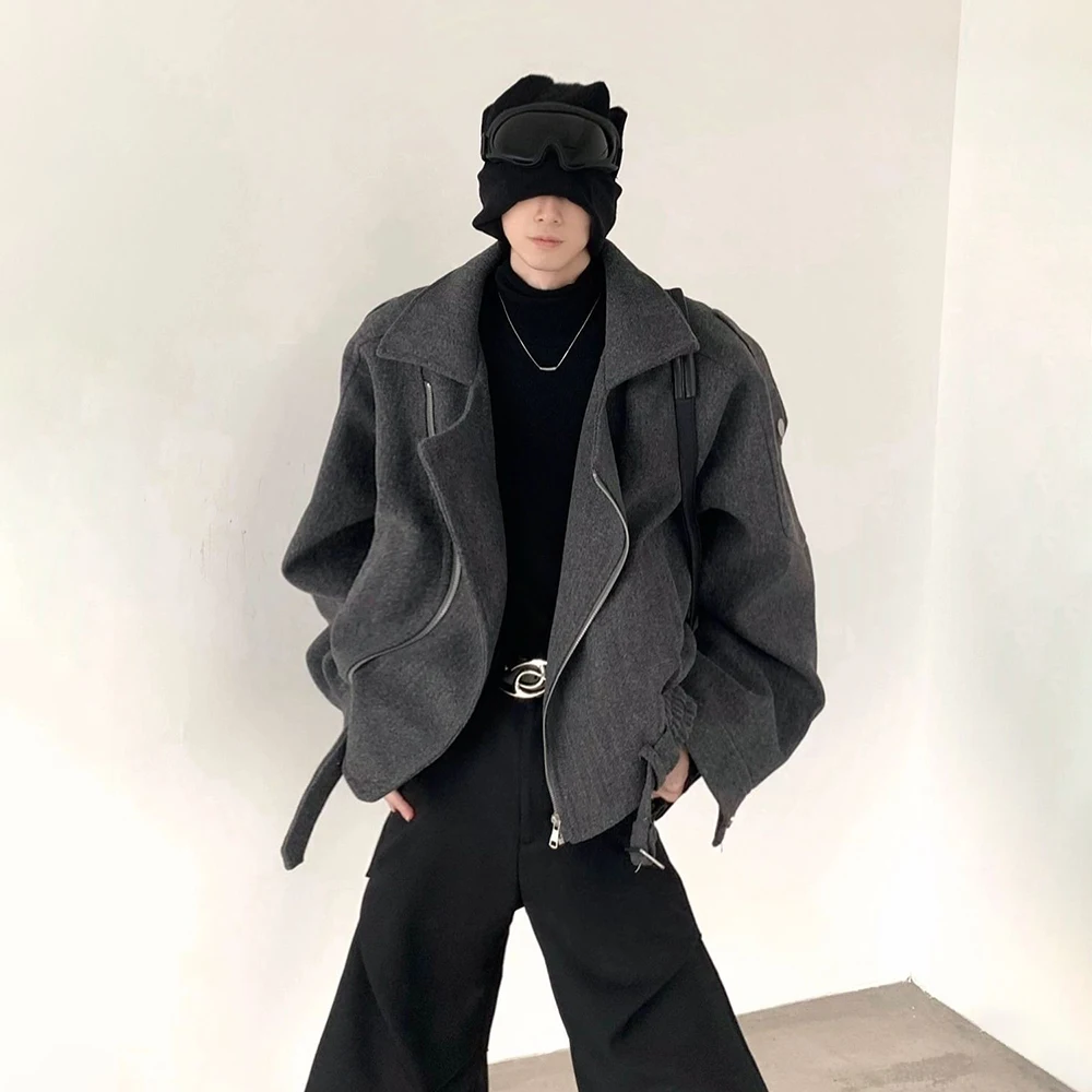 

Niche Deconstruction High-End Gray Luxury Woolen Coat Men 2025 Spring And Autumn Woolen Coat Waist Short Jacket Mens Clothing