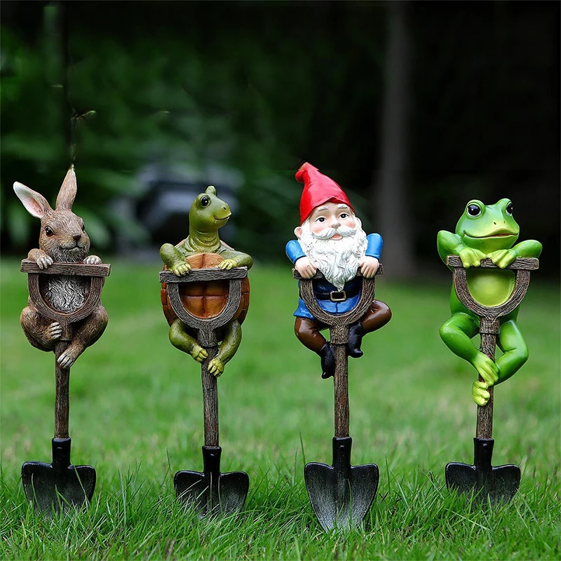 Creative Resin Insert Dwarf Frog Rabbit Turtle On The Shovel Home Courtyard Outdoor Garden Craft Decoration Ornaments