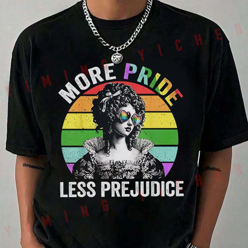 

More Pride Less Prejudice Rainbow Lgbt Month Ally Motorbike T-Shirt Men's Fashion Casual High Quality Round Neck Tshirt Tee