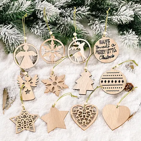 12 Wooden Christmas Ornaments for Tree ZQNYCY