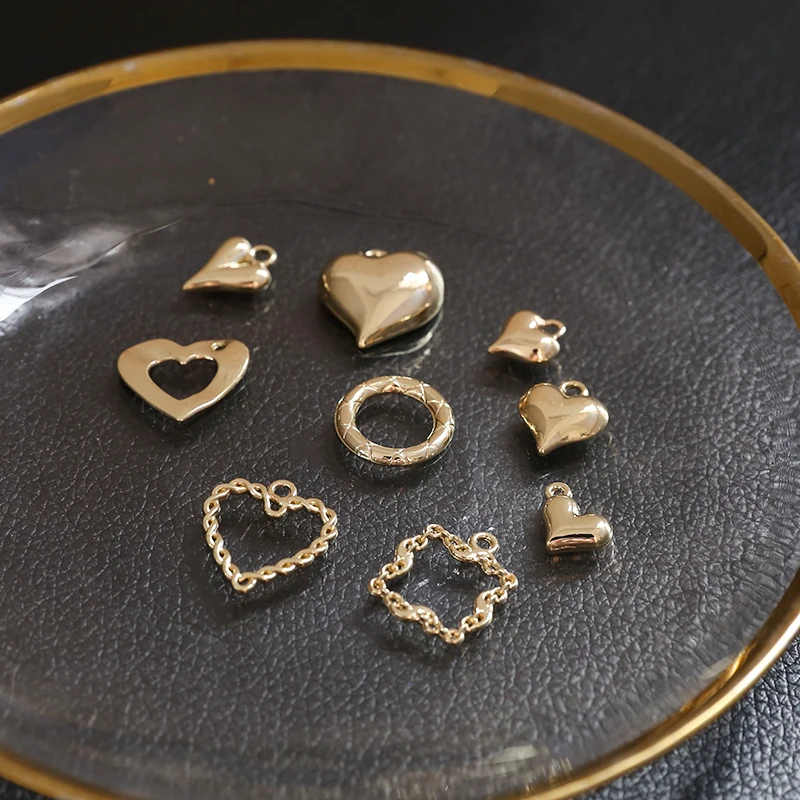 1pcs Simple And Versatile Gold Color Heart-shaped Ins Love Alloy Pendant Diy Handmade Necklace Bracelet Jewelry Material Charms