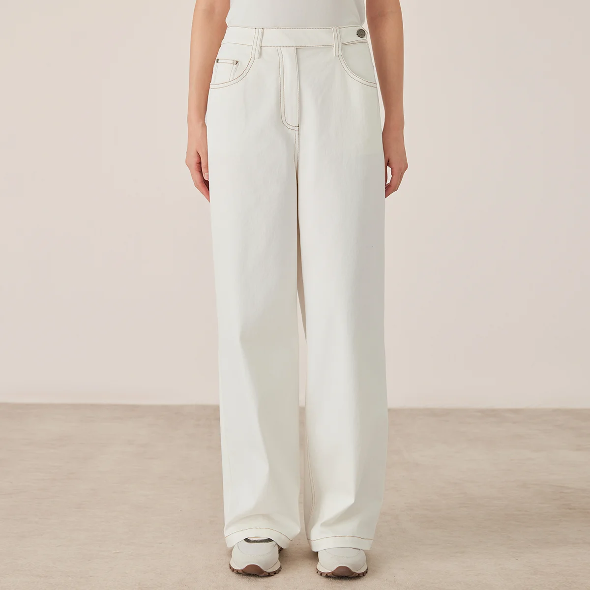 

KX7523422 Широкие брюки с высокой талией, роскошные однотонные женские удобные повседневные брюки из смеси хлопка