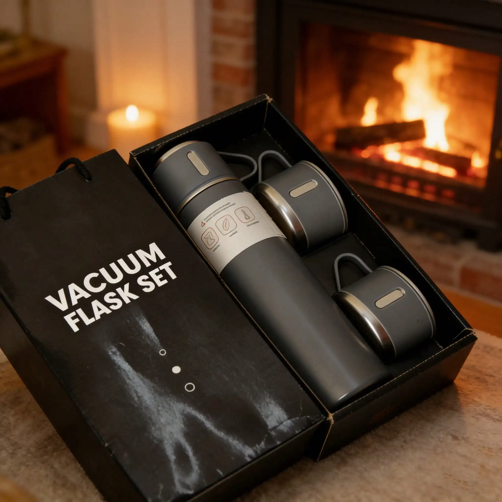 

500ml Stainless Steel Vacuum Insulated Bottle Gift Set With 2 Cups, 12H Hot/24H Cold, Leak-Proof, Ideal Gift For Men & Women