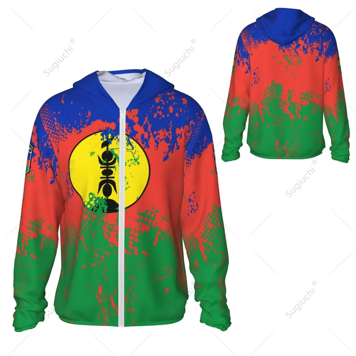 New Caledonia Flag Sun Protection Hoodie Sunscreen Clothes Fishing Cycling Running Quick Dry Long Sleeve With Zipper Polyester