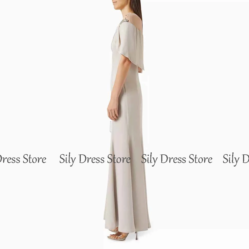 فساتين سهرة فاخرة 2025 جيرسي غمد/عمود فستان المشاهير رقبة دائرية أحجار الراين/كريستال كم كاب Ruched فساتين لحضور الحفلات الموسيقية ميدي #4