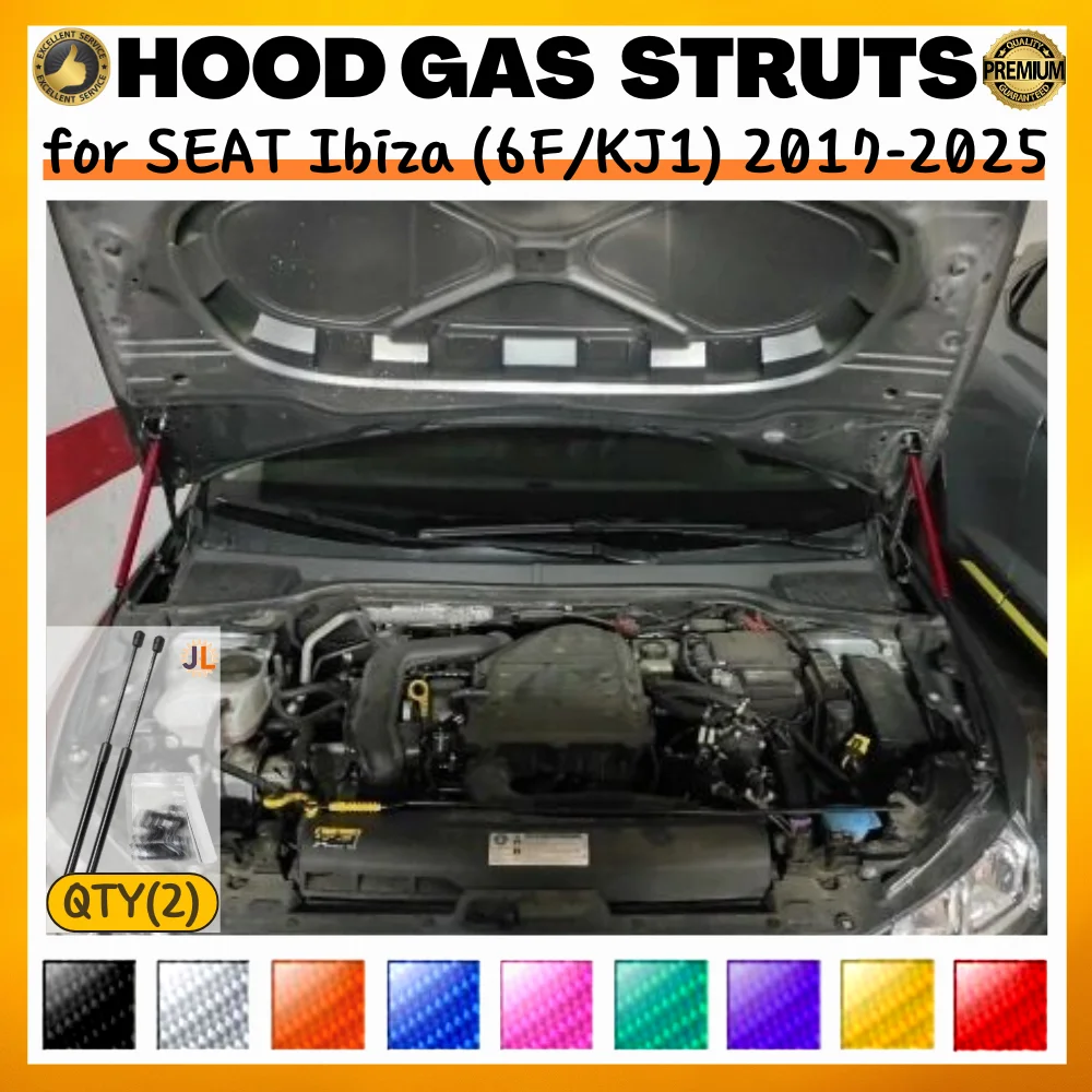 

Qty(2) Стойки капота для SEAT Ibiza (6F/KJ1) 2017-2025 Модифицированные газовые пружины переднего капота Амортизаторы Подъемные опоры Амортизаторы