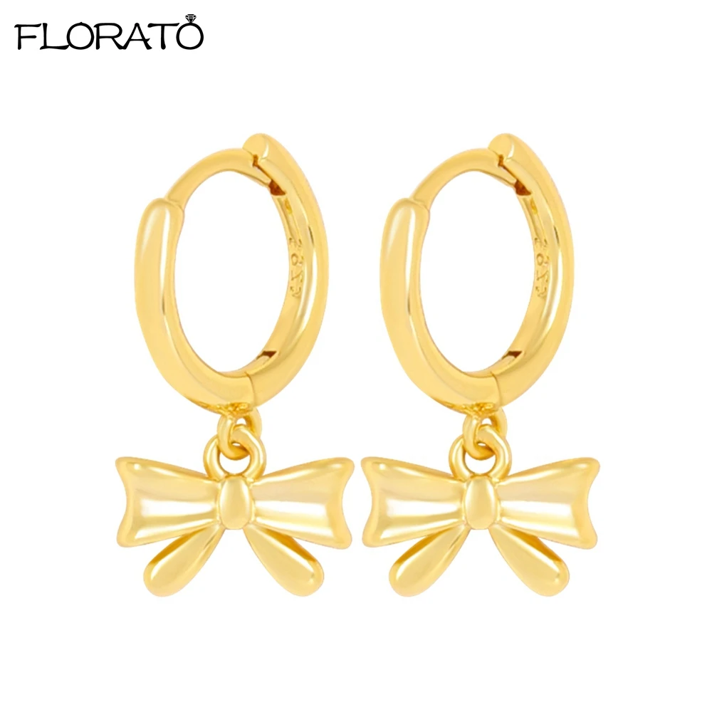 

New Cute Bow Pendant Earrings 925 Silver Needle Allergic Protection 18K Gold Color Hoop Earrings for Women Party Fashion Jewelry