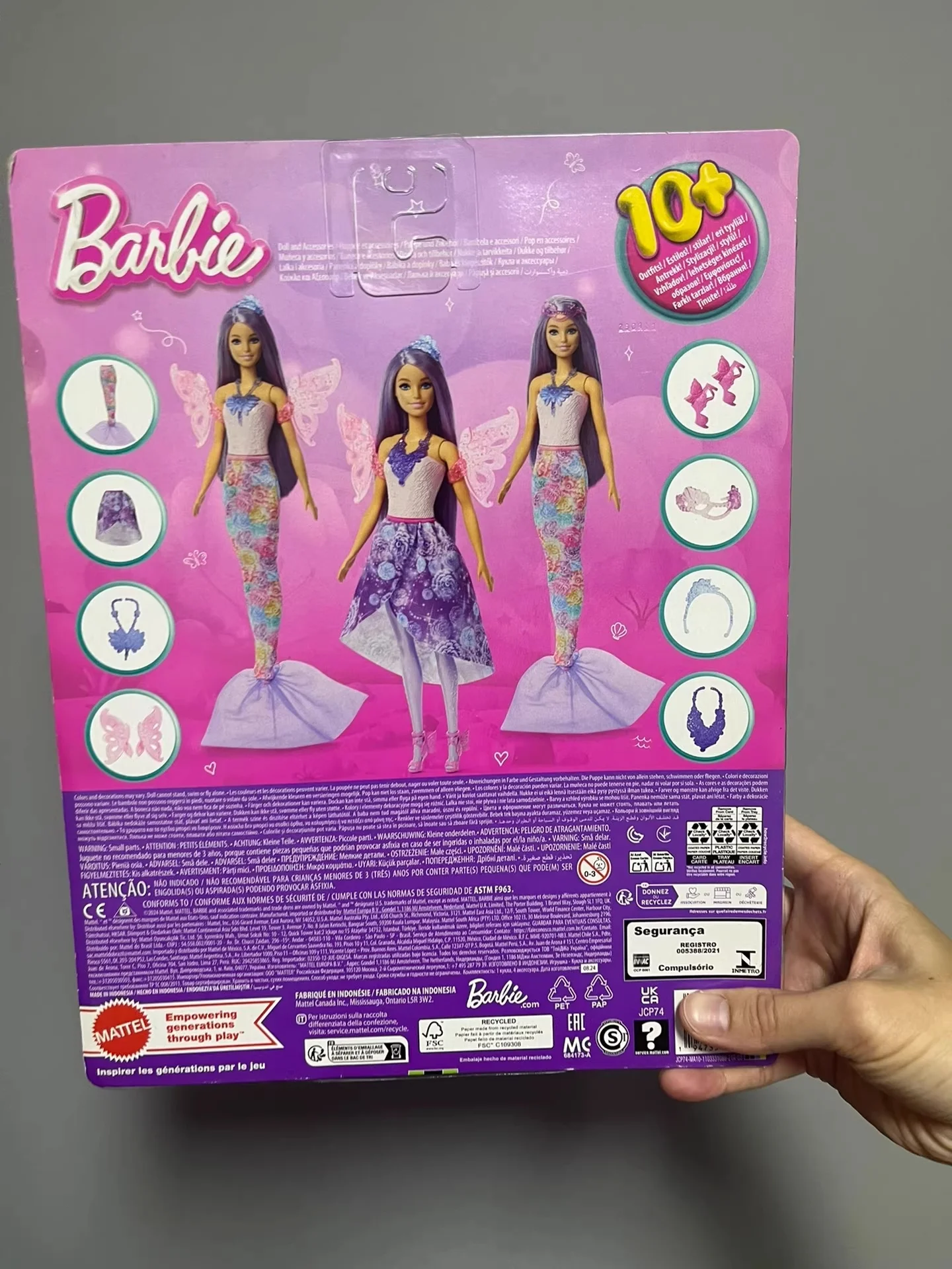 Barbie Doll Mermaid Toy for Girls Pink Fantasy Ocean Princess Movable Joints Shell Hair Accessories Fish Tail Dress up Playset