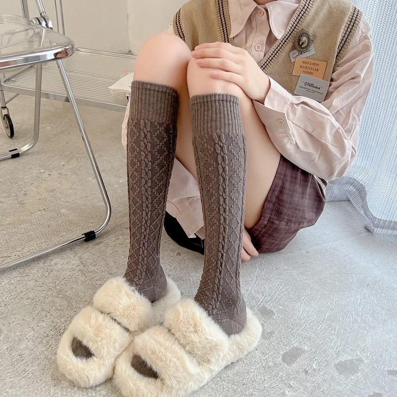 Women Cotton Solid Color Long Socks Stockings Warm Socks Thigh High Socks Ladies Girls Street Fashion Casual Knee Socks