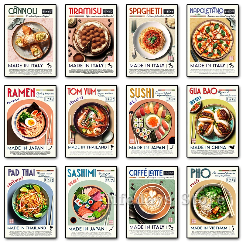 Pósteres modernos de cocina, comida, café, Ramen, Sushi, Pizza, Pho Chef, impresiones, pintura en lienzo, imagen artística de pared para comedor, decoración del hogar