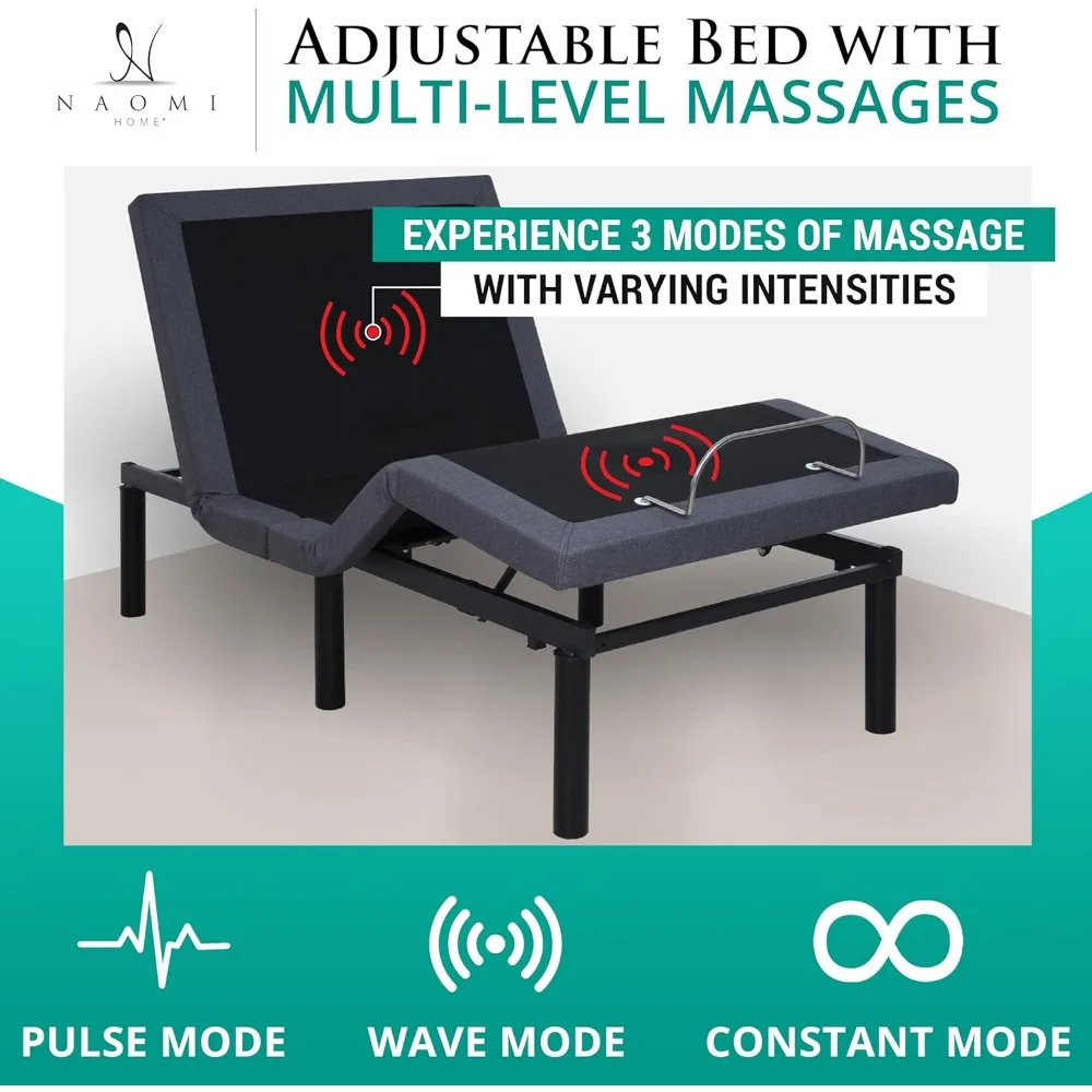 إطار سرير مزدوج الحجم قابل للتعديل مع دعم قطني، إمالة الرأس والقدم، تدليك الظهر والساق، منافذ USB، ميزات سرير التدليك #5