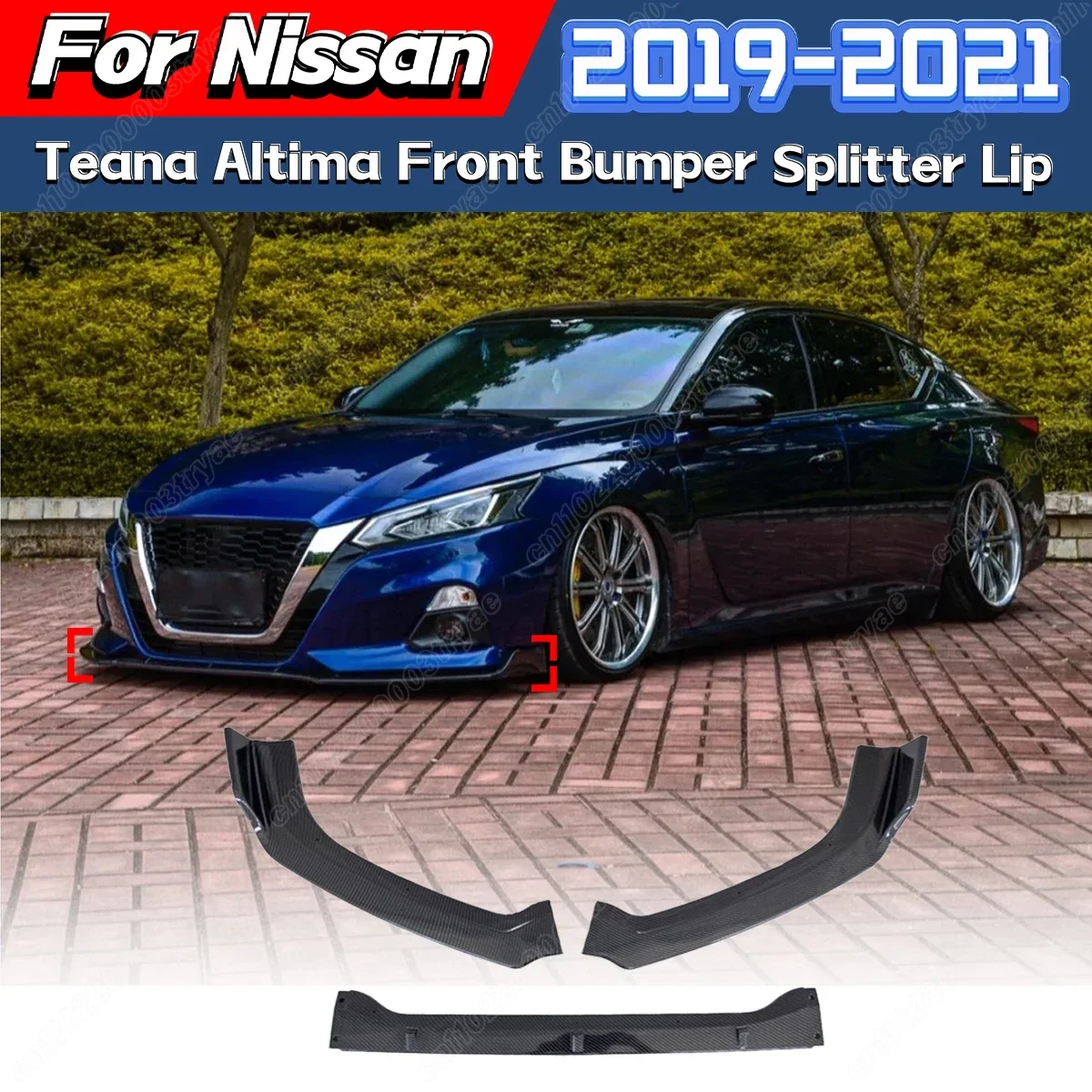 

For Nissan Altima 2019 2020 2021 Front Bumper Spoiler Lip Splitter Lip 3-section Diffuser Guard Body Decoration Modification Kit