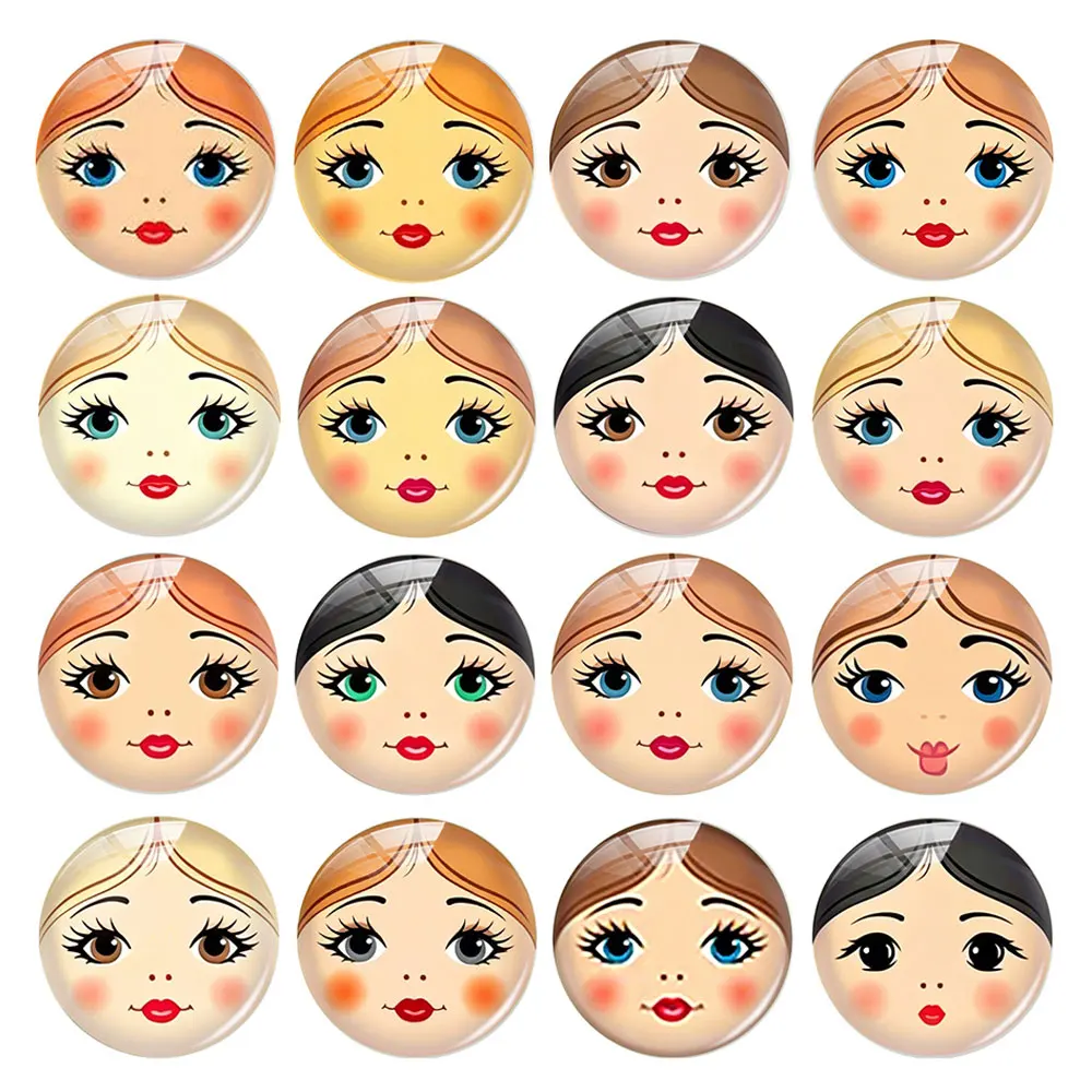 Round матрёшка Matryoshka Doll Face Russian Long Eyelashes Photo Glass Cabochon Flatback Demo Cameo For Diy Jewelry Making