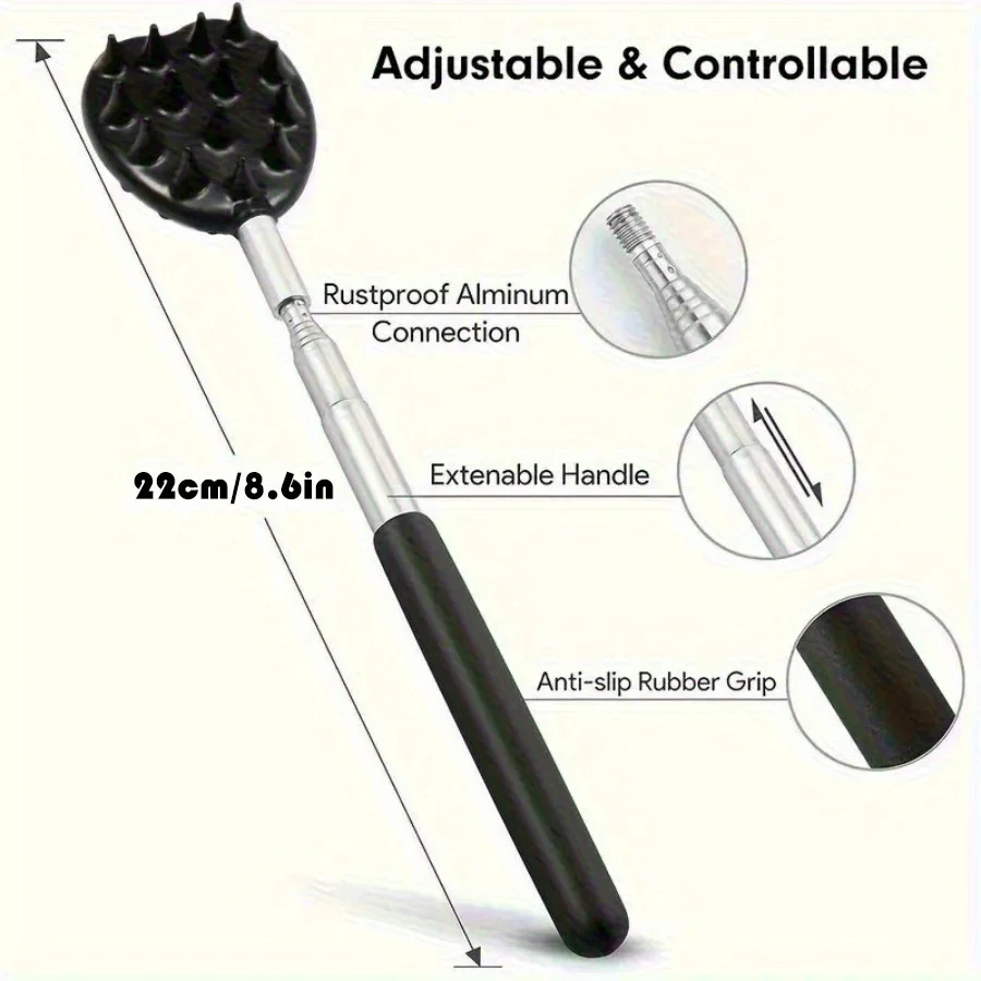 Extendable Cactus Back Scratcher – 1/4 & 1/2 Inch Spikes, One-Hand Retractable Itch Stick, Durable PVC, Ideal Christmas Gift