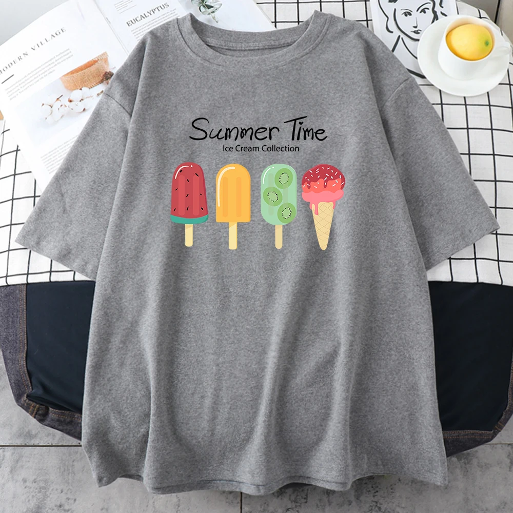 Summer Time Fruit Ice Cream Collection Male Short Sleeve Personality Street Cotton Clothing All-math Casual Tops Mens T-Shirts