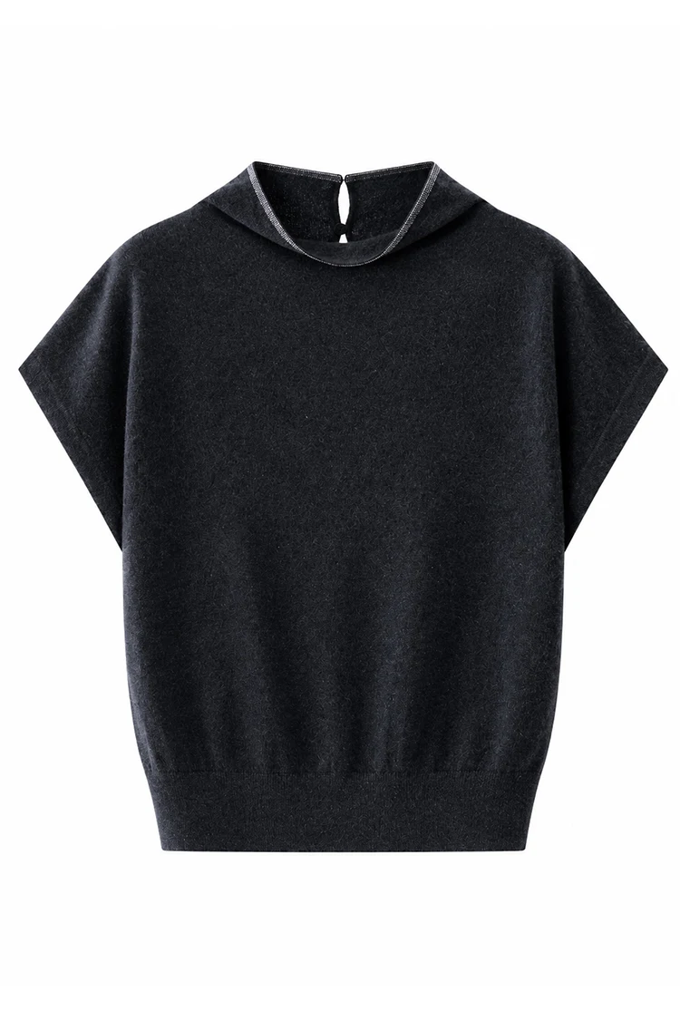 BY4621755 Damen-Weste mit Stehkragen, 100% Kaschmir, Oversized, ärmellos, mit Kettendetails am Rücken und Schlitz, dezenter Luxus für den frühen Herbst. – Detail 14