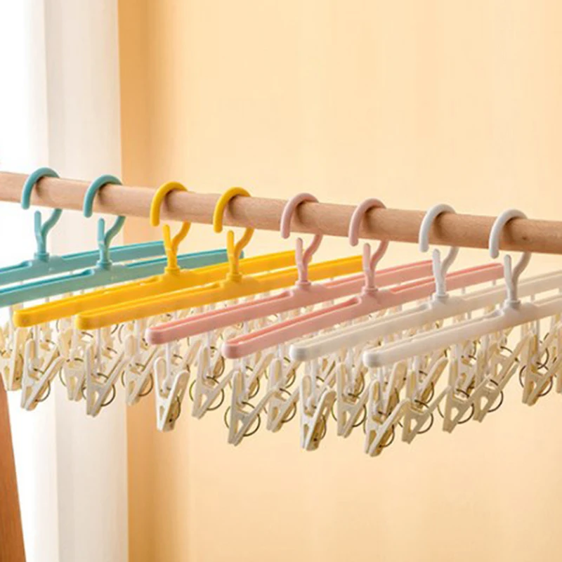 8 Clips Plastic Clothes Drying Hanger Windproof Clothing Rack Sock Laundry Airer Hanger Underwear Socks Holder