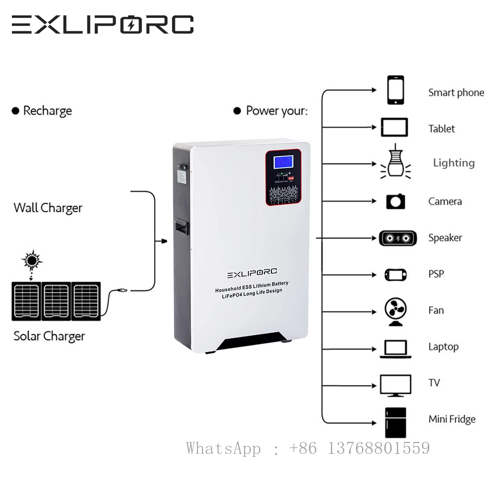 Bateria Exliporc klasy A 5Kwh 10Kwh 25,6V 51,2V 200Ah Strona główna Komercyjna bateria słoneczna Lifepo4 Lithium Pack